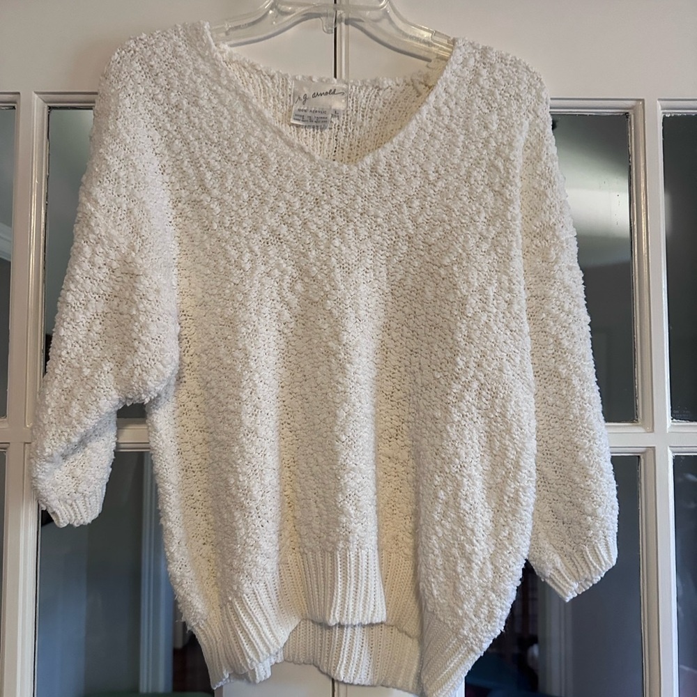 Cozy White V-Neck Popcorn Knit Sweater
